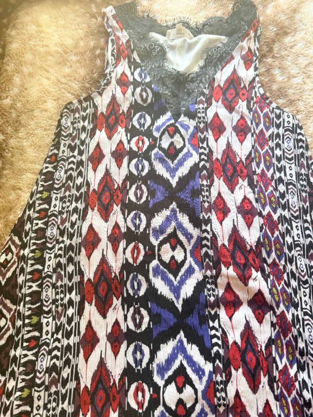 Size S Entro Black Lace Trim Aztec Print Flowy Tank Blouse - Picture 3 of 7